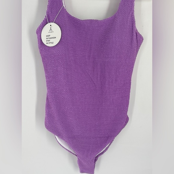 ANRABESS Womens  Swimsuit Purple Summer Sq Neck -Full Coverage Textured-Medium - Picture 4 of 9